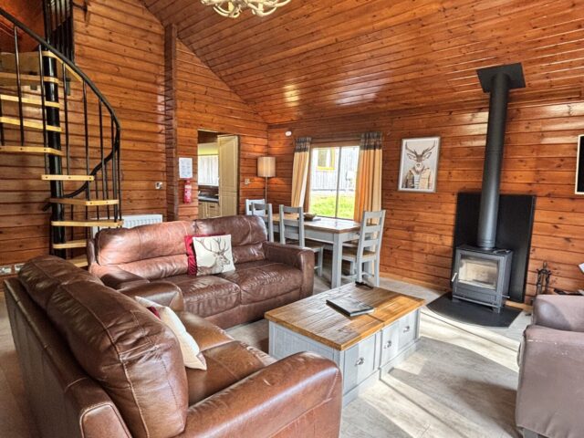 Lady Galloway Lodge 27 Open Plan Lounge with Wood Burning Stove