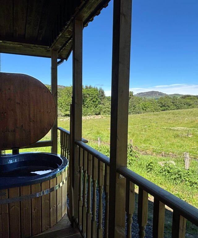 Covered Wood Burning Hot Tub with gorgeous views