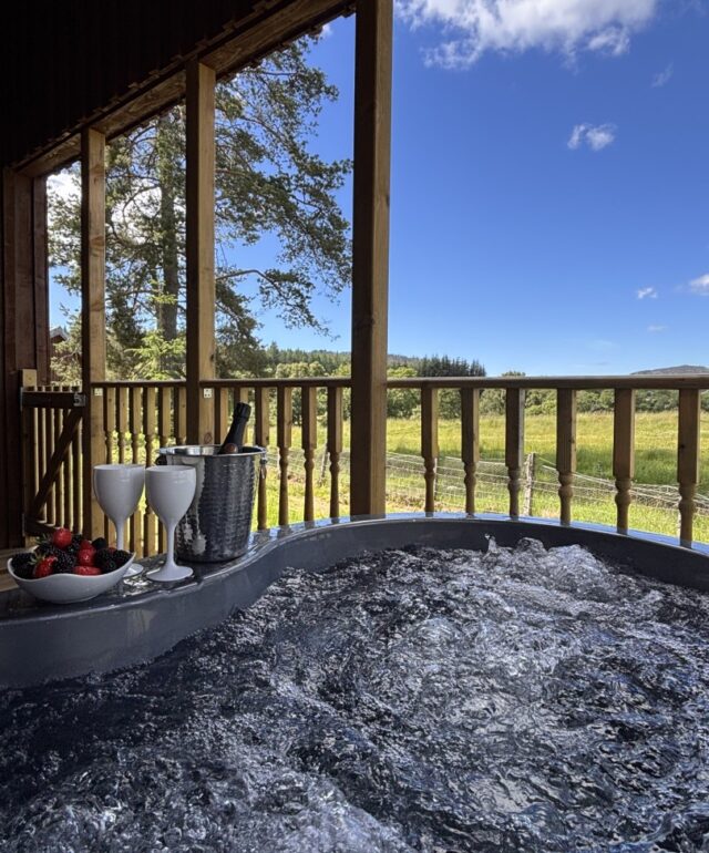 Enjoy your private hot tub with views over the neighbouring fields