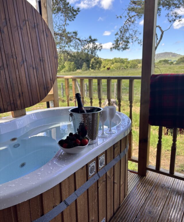Relax in your private wood burning hot tub at Azalea Lodge 5